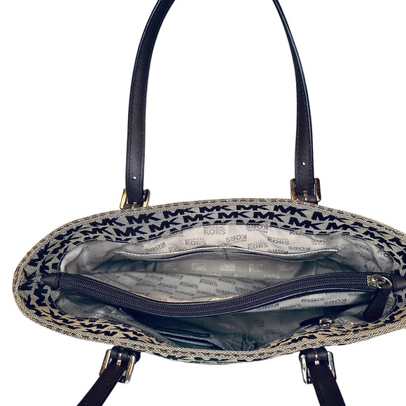Michael Kors - Jet Set MK Signature Beige Jacquard Tote Bag - Picture 6 of 11